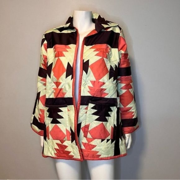 Handmade Patchwork Lightweight Spring Jacket in Black, Cream and Pink One Size - Picture 1 of 8